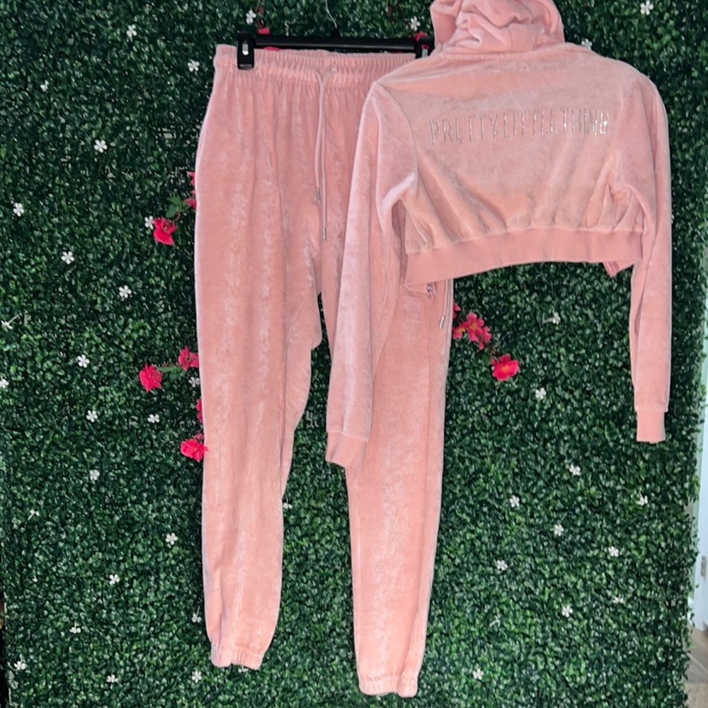 PrettyLittleThing Pink Velour Tracksuit